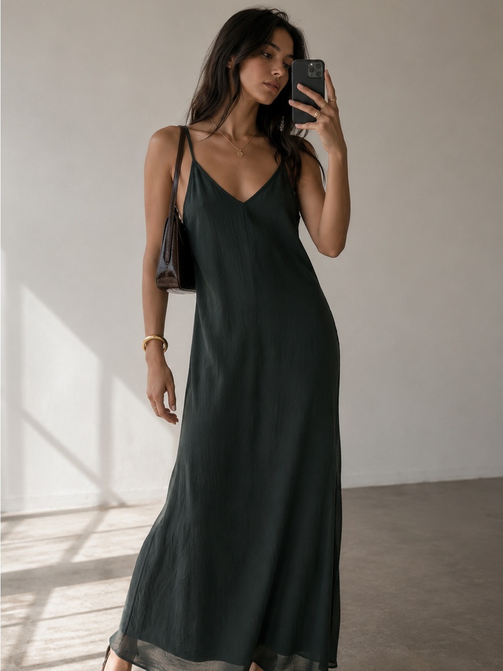 Lovestitch Maxi Dress Green Gauze Textured Adjustable Straps Small Boho Slip - Picture 10 of 15
